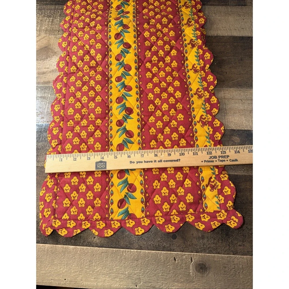 Quilted Table Runner 72x14 Cotton Indian Floral Red Yellow French Country